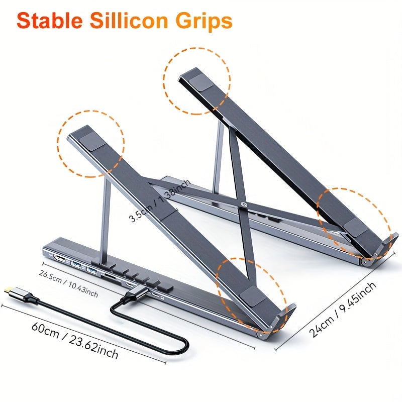 2025 Upgrade 8-in-1 USB-C Hub Laptop Stand – 100W PD Fast Charging, 4K HDMI, SD/TF, Dual USB 3.1 Ports, Sleek Design
