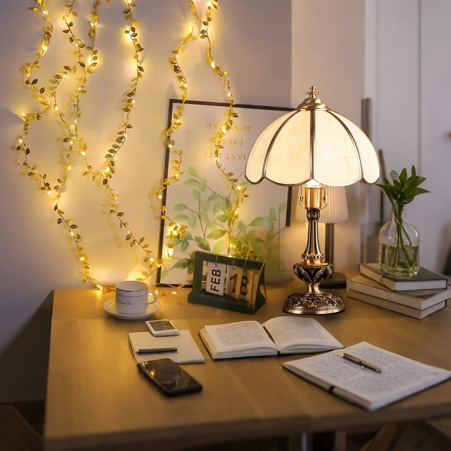 Golden Leaf Garland Fairy Lights | Plastic, Warm White LED, Battery Powered (2 Batteries Not Included), Ideal for Home, Tabletop, Wedding, Ramadan, Special Event Decorations - Featherless, No Batteries Included