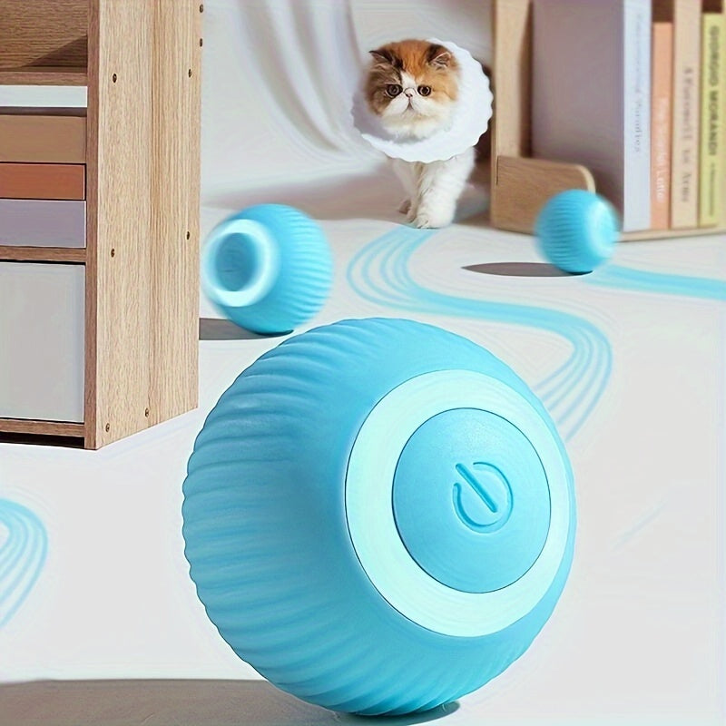 MIAOQUANJI USB-Rechargeable Automatic Cat Ball – Motion-Activated Rolling Toy with Glow-in-the-Dark Light, Durable Silicone Design (Blue)