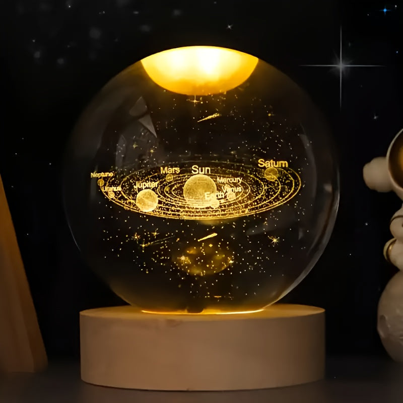 3D Saturn Crystal Ball Night Light – USB-Powered Mini Galaxy Lamp, Warm Glow Home & Office Decor Gift