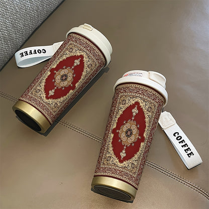 A 530ml Character Pattern Insulated Bottle Cup,Artistic Style,Fashion,Insulated/Cold Coffee Cup,Rope Portable Double Drink Type,Stainless Steel Insulated Bottle Cup,Cold Drink/Hot Drink Cup,Suitable for Ramadan