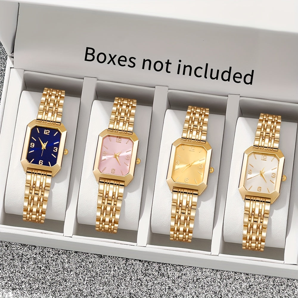 Women’s 4-Piece Quartz Watch Gift Set – Stylish Retro Rectangular Dial with Comfortable Alloy Straps, Perfect for Daily Wear & Gifting