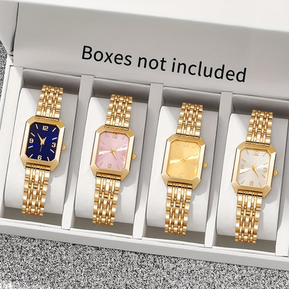Women’s 4-Piece Quartz Watch Gift Set – Stylish Retro Rectangular Dial with Comfortable Alloy Straps, Perfect for Daily Wear & Gifting