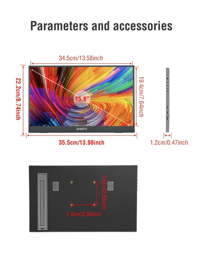 Anmite 15.6-Inch Portable Touch Monitor, 1080P HDR, Built-In Vertical Stand, Low Blue Light, Suitable for Xbox/Ps5/Switch/Mobile/Pc/Laptop Expansion.