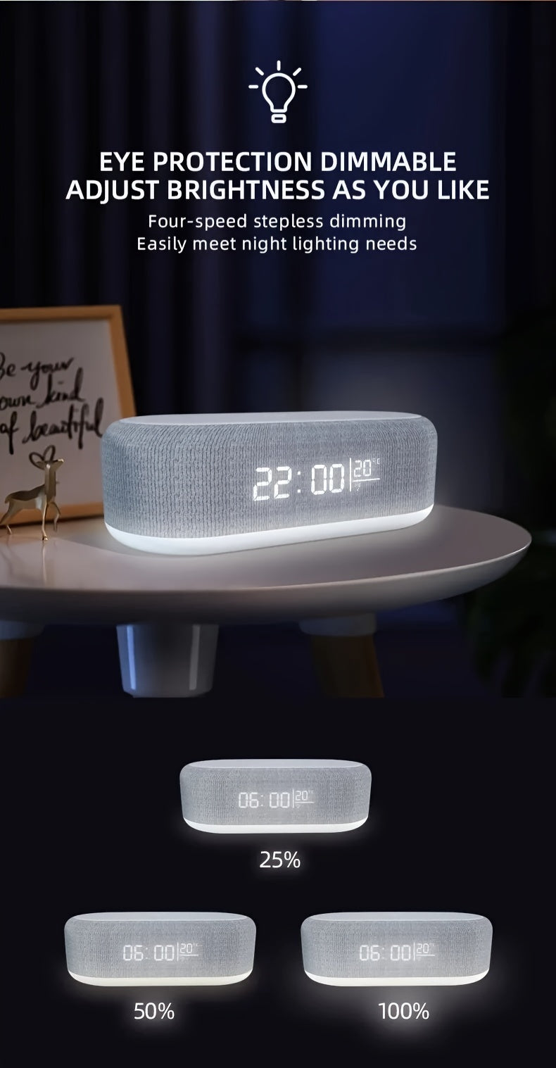 4-in-1 Night Light Alarm Clock with Wireless Charging – USB-C Digital Clock with Adjustable 3-Mode Lighting, Perfect for Travel