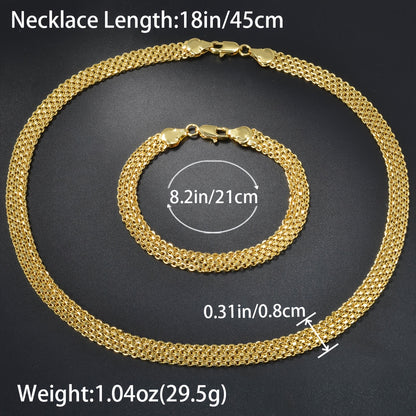Women’s Woven Chain Jewelry Set – Necklace & Bracelet with Golden Copper Beads for Daily Wear, Parties & Festivals