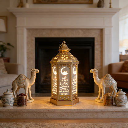 1pc Ramadan Theme Decorative Lantern | Iron Tabletop LED Handheld Light, Ramadan Fanous, Festival Lantern, Hanging Lamp, Batteries Not Included