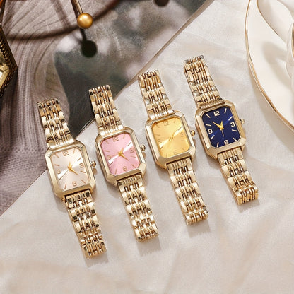 Women’s 4-Piece Quartz Watch Gift Set – Stylish Retro Rectangular Dial with Comfortable Alloy Straps, Perfect for Daily Wear & Gifting