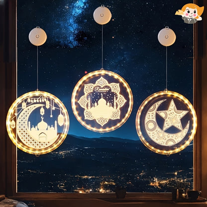 LED Ramadan Lanterns | Moon-Shaped, Multi-Style Hanging Lights for Festive Decoration, Battery-Powered (No Battery Included), Easy Hanging Installation