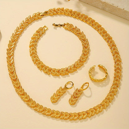 4pcs Ladies jewery Set Goldenes durchbrochenes Design Weizen Set, Gift For Her, Elegant Gift Set, Fine Craftsmanship, Fashion Enthusiasts, Partygoers