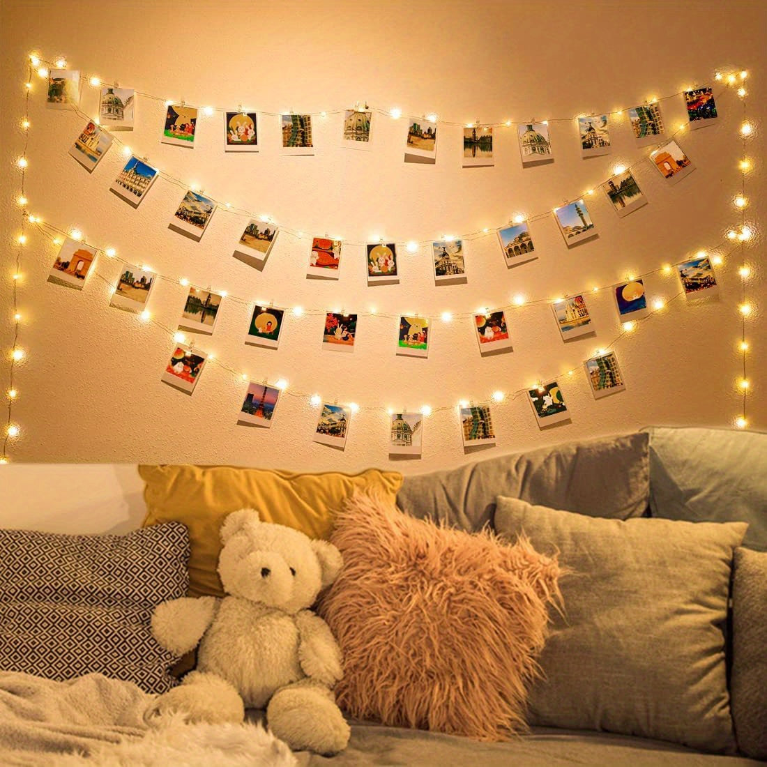 [Fairy Light Strip] 1pc 100LED Fairy Light Strip, Copper Light Rope 10M with 40 Clips, Battery Operation Garland for Bedroom, Family Party, Wedding, Christmas Decoration