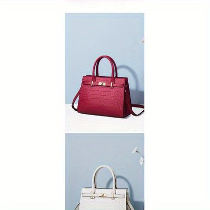 Women’s Crocodile-Pattern Tote Handbag – Large Capacity Daily Use Bag with Zipper Closure & Adjustable Shoulder Strap, Fashionable Office & Travel Accessory