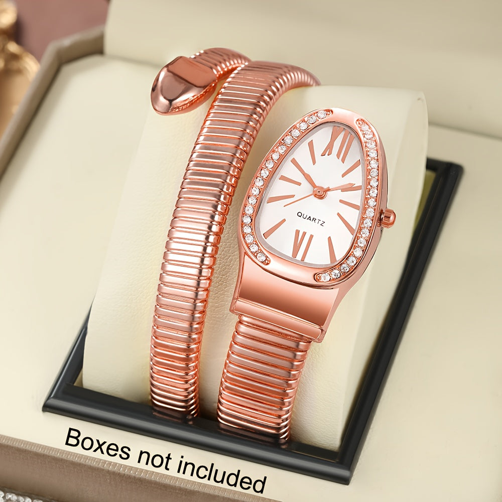 Women’s Elegant Serpentine-Design Quartz Watch – Golden-Tone Alloy Strap with Roman Numerals, Stylish Daily Wear Timepiece