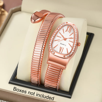 Women’s Elegant Serpentine-Design Quartz Watch – Golden-Tone Alloy Strap with Roman Numerals, Stylish Daily Wear Timepiece
