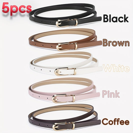 Women’s 5-Piece Slim Belt Set – Adjustable Waist Belts in 5 Colors for Dresses, Jeans & Everyday Outfits