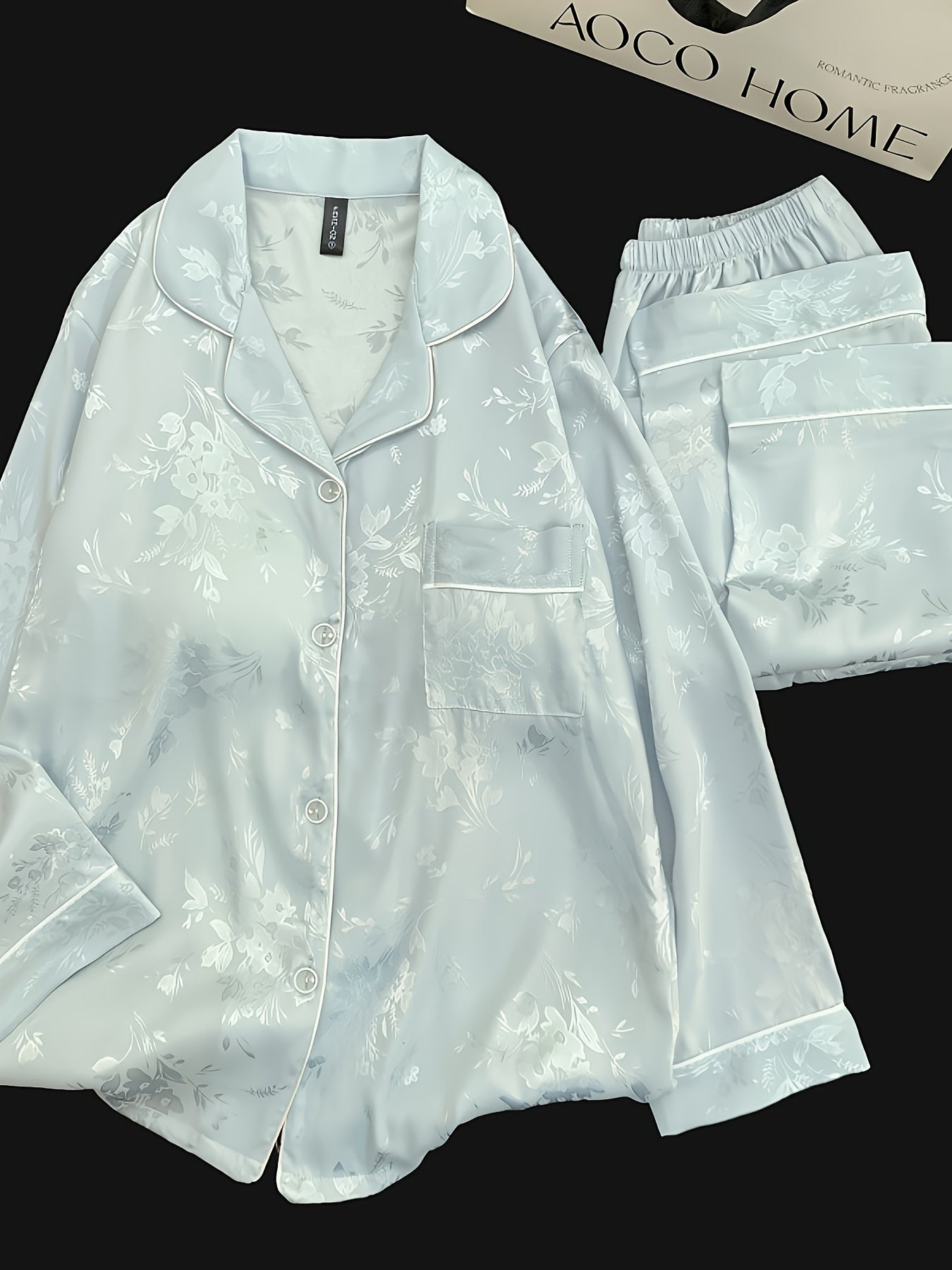 2025 Women’s Ice-Silky Fiber Two-Piece Set – Lightweight Long-Sleeve Top with Chest Pad & Loose Pants, Soft Summer Home Wear in Blue