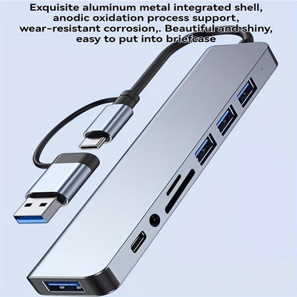 [8-in-1 USB Hub] 8-in-1 USB 3.0 Hub | Type-C Docking Station for Laptops & Desktops with Multi-Port Simultaneous Use, High-Speed Scaling, CD/TF Card Reader, Keyboard, Mouse, Hard Drive, and Fan Connections