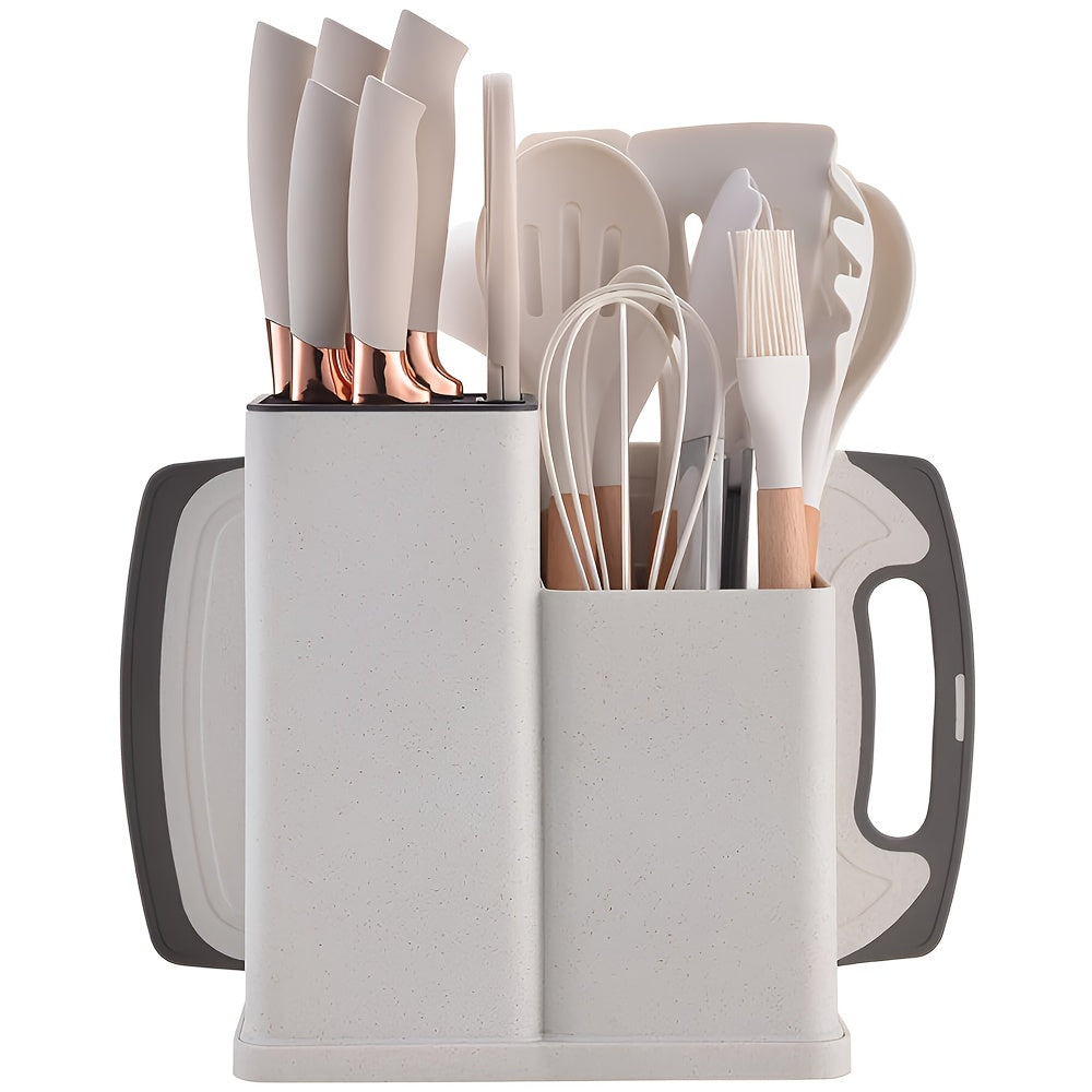 19-Piece Kitchen Utensil Set – Heat-Resistant Silicone Spatulas, 6 Sharp Knives, and Durable Cutting Board for Everyday Cooking