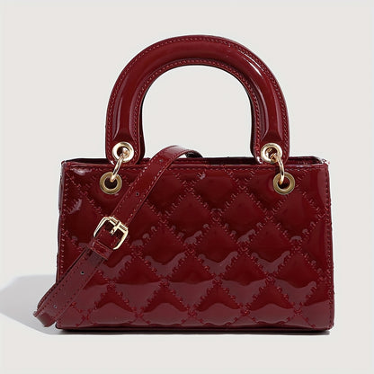 Women’s Wine Red PU Leather Handbag – Fashionable Horizontal Tote with Versatile Pattern, Single Shoulder & Crossbody Design