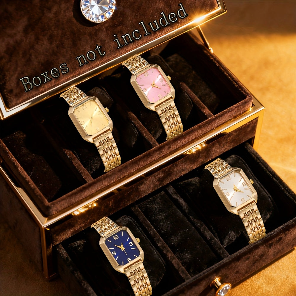 Women’s 4-Piece Quartz Watch Gift Set – Stylish Retro Rectangular Dial with Comfortable Alloy Straps, Perfect for Daily Wear & Gifting