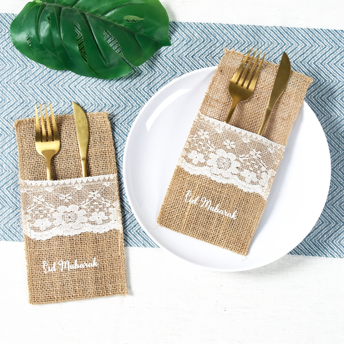 5pcs Burlap Fork Bags | Ramadan Mubarak Tableware, Islamic Muslim Party Decoration, Eid Al-Fitr and Eid Al Adha Gifts, Frohes Ramadan-Fest, Alles Gute zum Fastenbrecher-Fest, L'Aid al-Fitr Mubarak