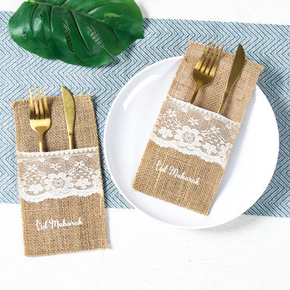 5pcs Burlap Fork Bags | Ramadan Mubarak Tableware, Islamic Muslim Party Decoration, Eid Al-Fitr and Eid Al Adha Gifts, Frohes Ramadan-Fest, Alles Gute zum Fastenbrecher-Fest, L'Aid al-Fitr Mubarak