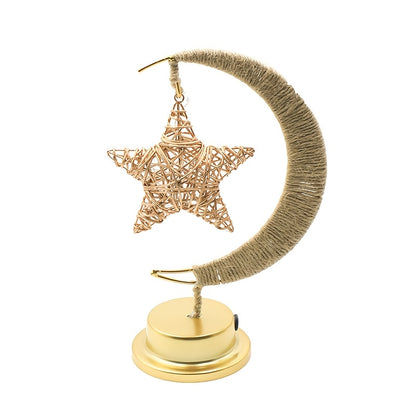 1pc LED Ironwork Rope Star Moon Lamp | Christmas, New Year, Ramadan Lighting, Warm Light, No Battery, Suitable for Holiday Parties, Home Bedroom Desk Lamp Ambience Decoration