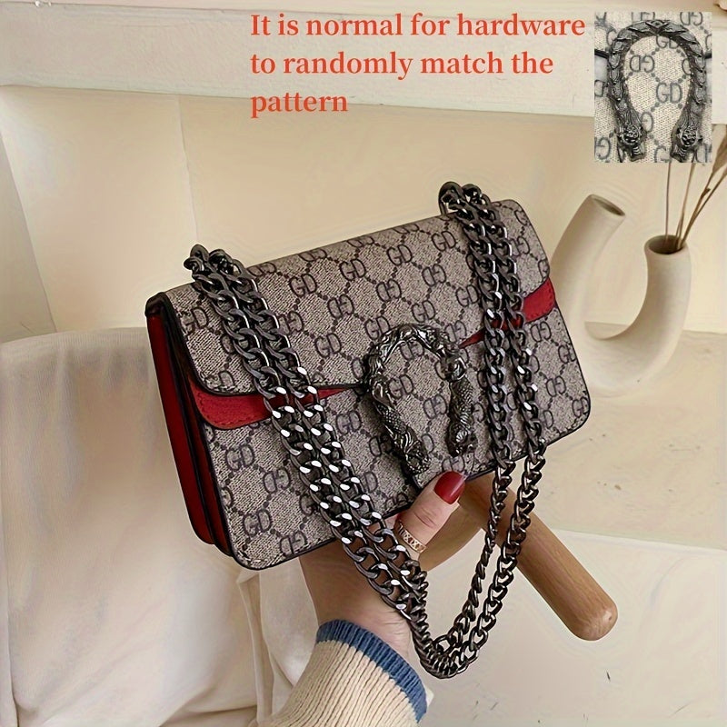 Women’s Designer-Inspired Messenger Bag – Solid Color Shoulder Handbag with Chain Strap, Buckle Closure & Edge-Paint Detailing