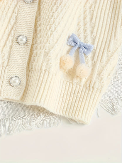 Girls’ Adorable Knit Cardigan & Pleated Skirt Set – Cozy Winter 2-Piece Outfit for Toddlers & Kids (8M–8Y)