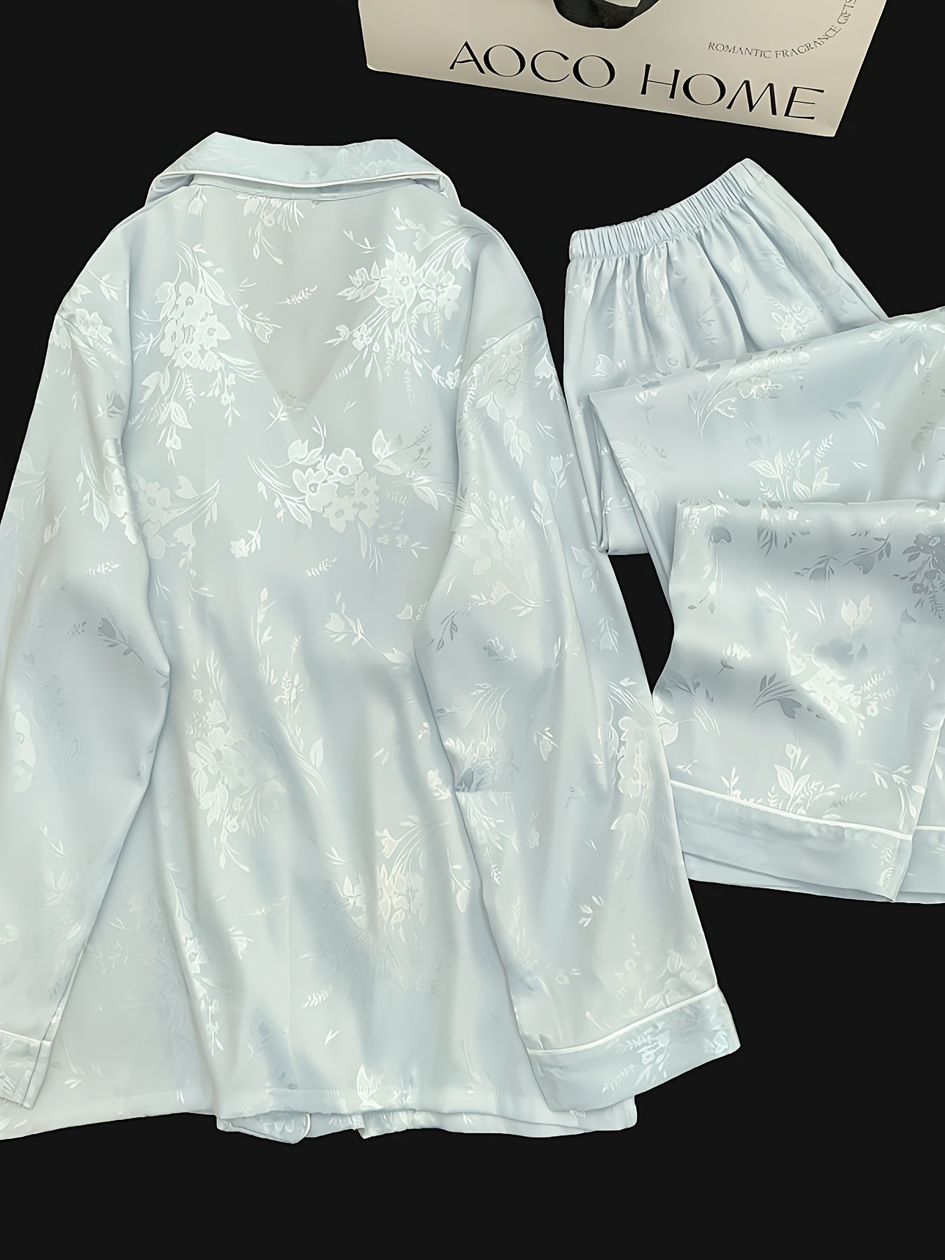 2025 Women’s Ice-Silky Fiber Two-Piece Set – Lightweight Long-Sleeve Top with Chest Pad & Loose Pants, Soft Summer Home Wear in Blue