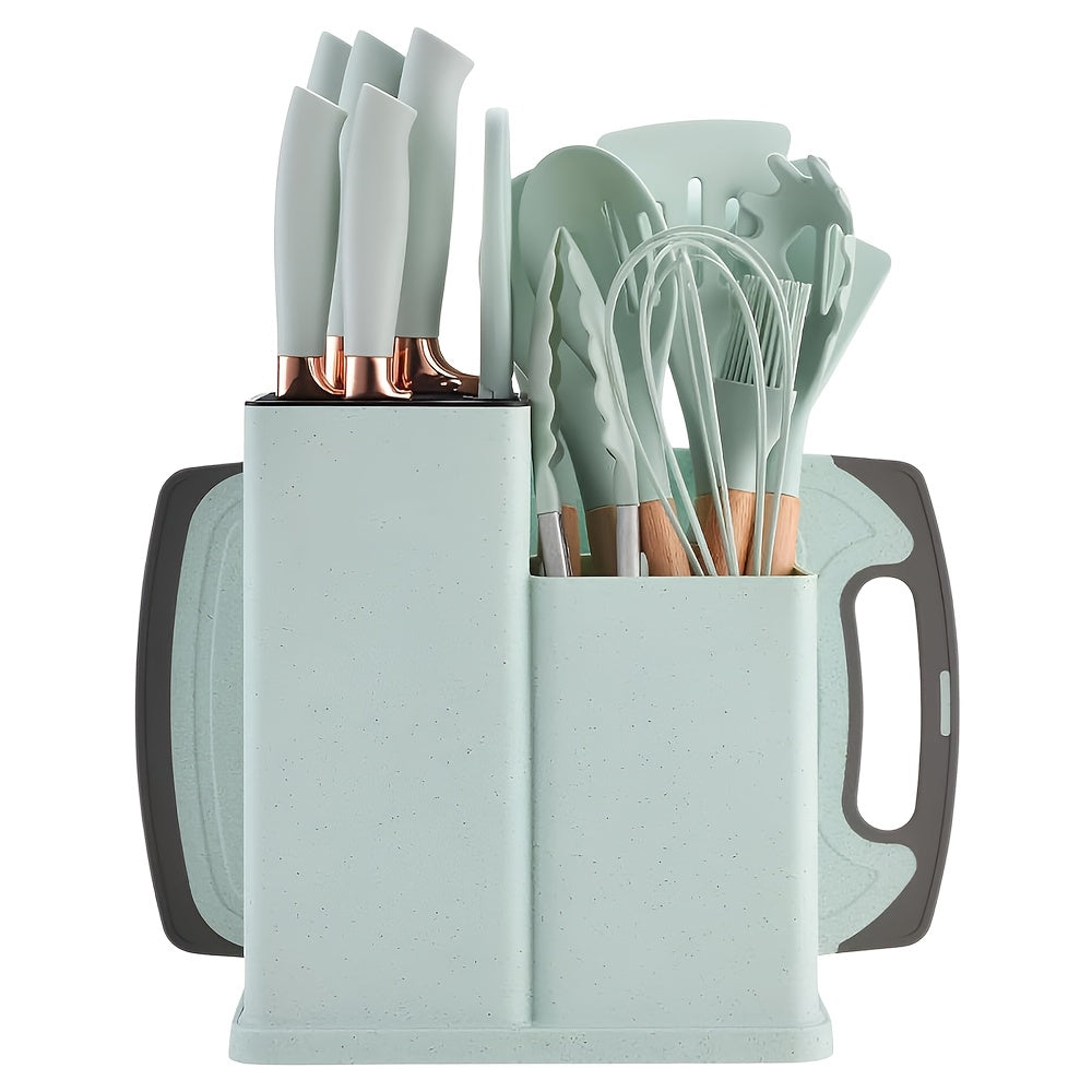 19-Piece Kitchen Utensil Set – Heat-Resistant Silicone Spatulas, 6 Sharp Knives, and Durable Cutting Board for Everyday Cooking