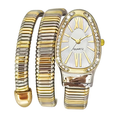 Women’s Elegant Serpentine-Design Quartz Watch – Golden-Tone Alloy Strap with Roman Numerals, Stylish Daily Wear Timepiece
