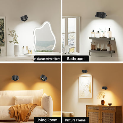 Rechargeable LED Wall Lamp – 360° Rotating Spotlight with Remote & Touch Control, 3-Color Dimming for Home & Gallery