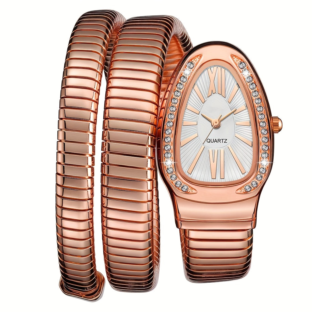 Women’s Elegant Serpentine-Design Quartz Watch – Golden-Tone Alloy Strap with Roman Numerals, Stylish Daily Wear Timepiece