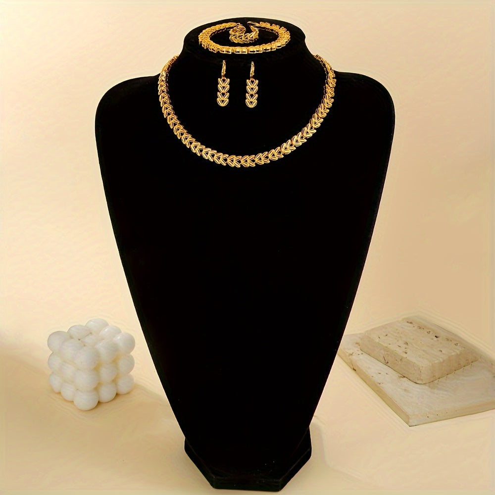 4pcs Ladies jewery Set Goldenes durchbrochenes Design Weizen Set, Gift For Her, Elegant Gift Set, Fine Craftsmanship, Fashion Enthusiasts, Partygoers