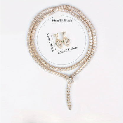 3-Piece Snake-Print Jewelry Set – Stylish Necklace & Earrings Combo for Women, Shiny Luxury Accessories for Parties, Banquets & Special Occasions