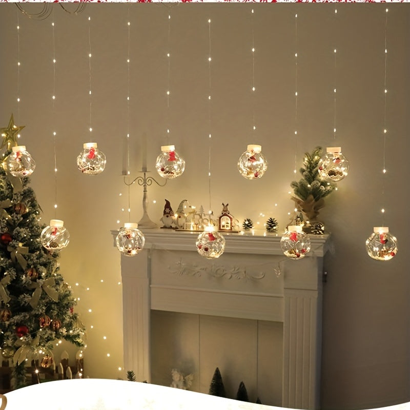 LED Christmas Curtain Lights – Wishing Ball & Snowman Hanging Decorations, Battery-Powered Indoor/Outdoor Holiday Light Set with Push-Button Control