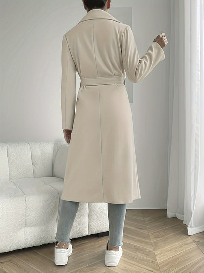 Women's Elegant Beige Trench Coat – Belted Long Sleeve Jacket with Pockets, Classic Collar & Structured Design for Spring & Fall