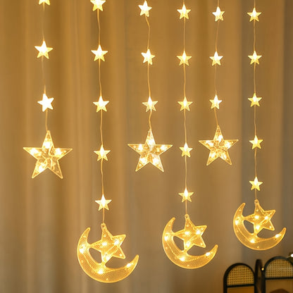 ستارة إضاءة دافئة على شكل هلال ونجمة، بطول 200 سم/78.74 بوصة، أضواء سلسلة LED رمضانية، مناسبة لتزيين غرف النوم، وتزيين الجدران والنوافذ، خيار مثالي لرمضان، عيد الفطر، رمضان مبارك، للمنزل