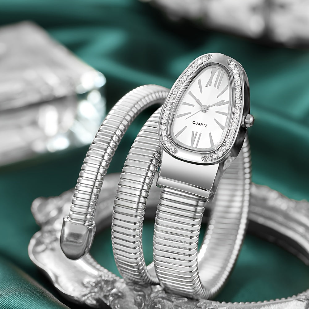 Women’s Elegant Serpentine-Design Quartz Watch – Golden-Tone Alloy Strap with Roman Numerals, Stylish Daily Wear Timepiece
