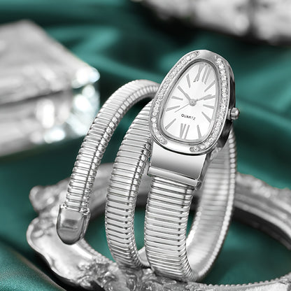 Women’s Elegant Serpentine-Design Quartz Watch – Golden-Tone Alloy Strap with Roman Numerals, Stylish Daily Wear Timepiece