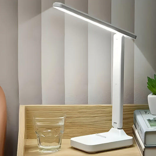Foldable LED desk lamp, with eye-protection function, dual power supply (battery/USB), adjustable brightness, white color, suitable for students, dormitories and bedside reading, Cordless Table Lamp, Bedside Light, Study Lamp