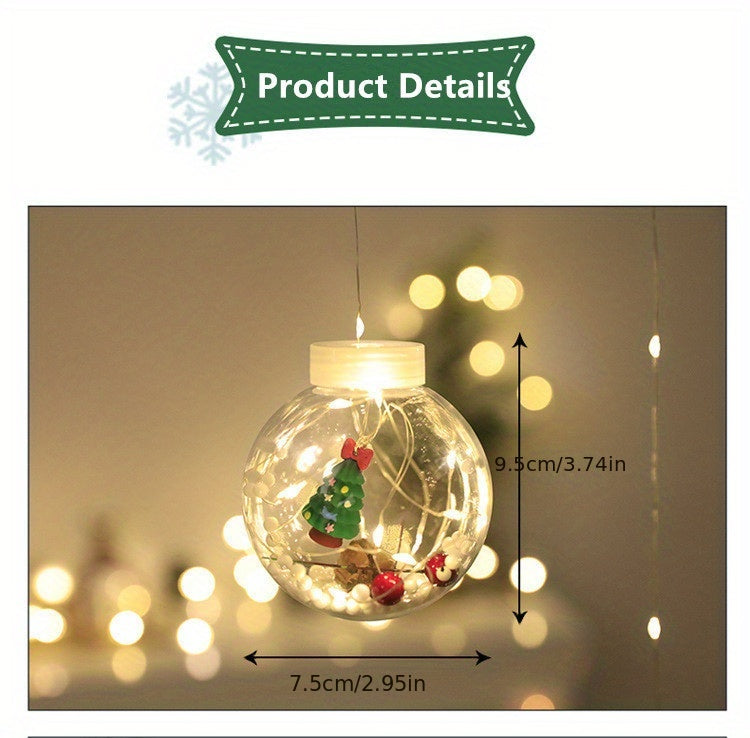 LED Christmas Curtain Lights – Wishing Ball & Snowman Hanging Decorations, Battery-Powered Indoor/Outdoor Holiday Light Set with Push-Button Control