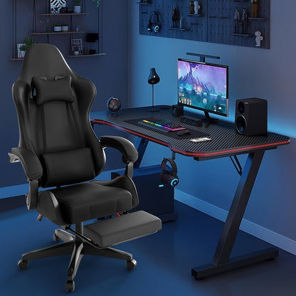 Ergonomic Gaming Chair – Adjustable High-Back Faux Leather Seat with Lumbar Support & Silent Casters, Black