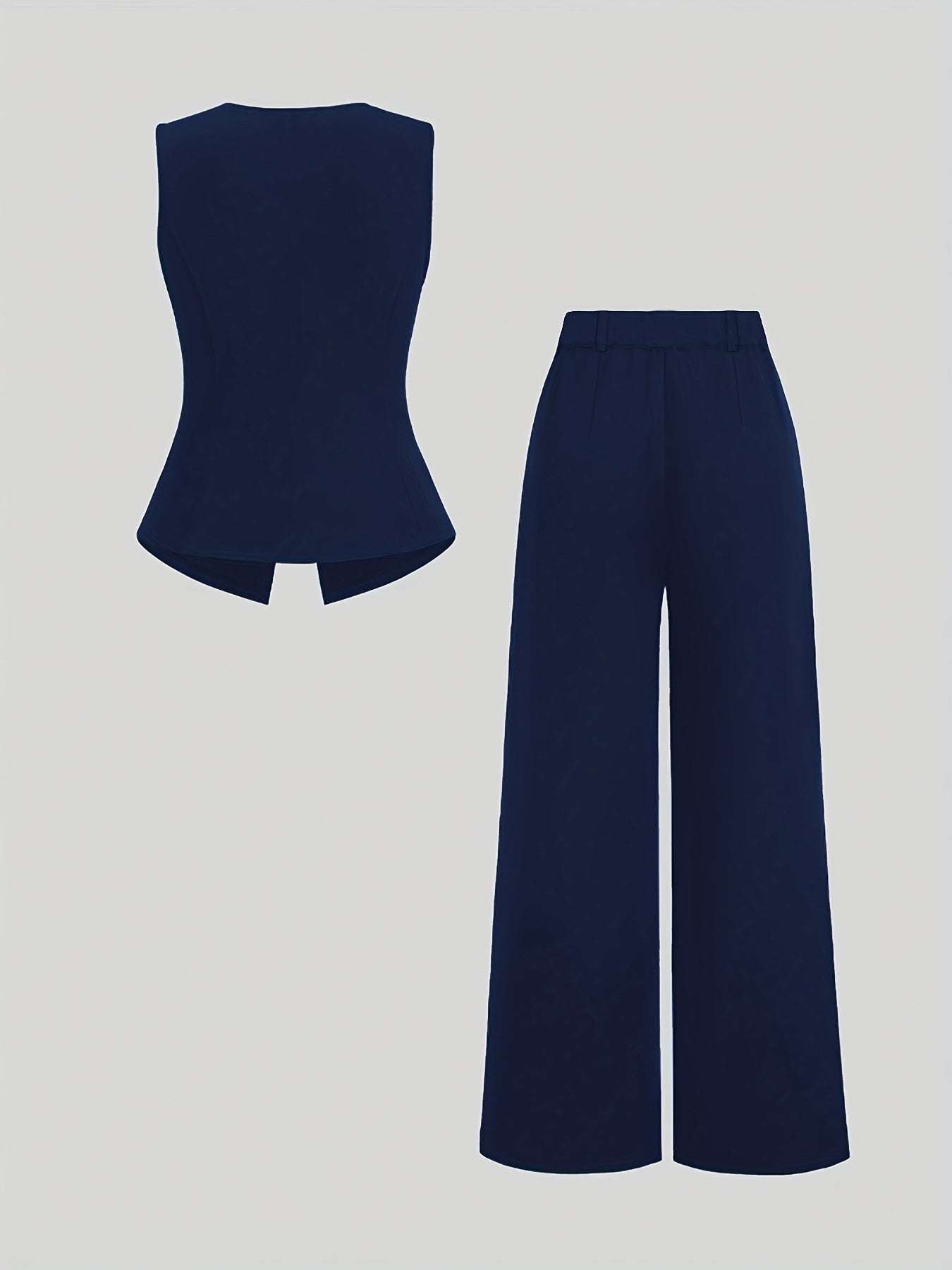Women’s Elegant Waist-Cinching Vest & Wide-Leg Pants Set – Solid Button-Up Two-Piece Outfit for Office or Casual Wear