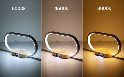 10W Fast Wireless Charging Station with Adjustable LED Desk Lamp, Night Light & Clock – Touch Control USB Charger for iPhone, Samsung & Smartwatches