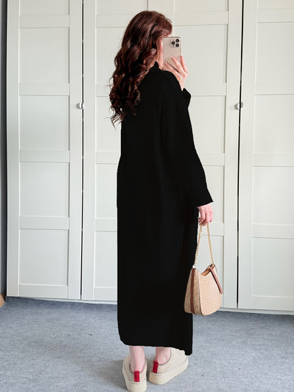 طقم نسائي أنيق لفصل الخريف والشتاء، مكون من جاكيت بأكمام طويلة وفتحة رقبة مستديرة، بلون سادة