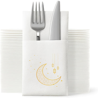 10pcs Ramadan Kareem Printed Ramadan Stars Moon Disposable Knife and Fork Western Napkins Meal Mat 2026 for Home Decoration Eid Mubarak Decoration Ramadan Mubarak Eid Al Adha Islamic Muslim Party