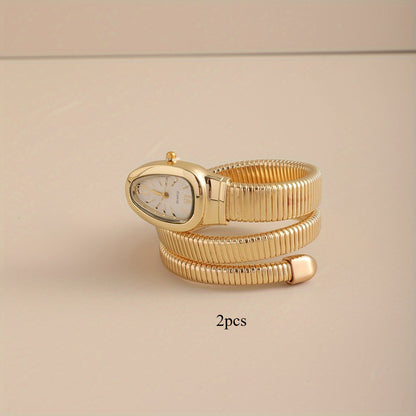 Bohemian Snake Quartz Watch – Stylish Flexible Coil Strap, Oval Case, Trendy Decorative Design, Perfect Gift for Women