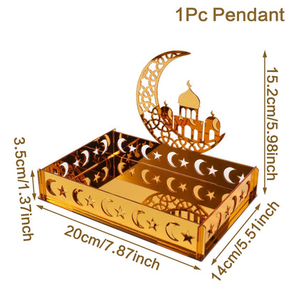 1pc Ramadan Kareem Acrylic Tray | Moon Star Castle Eid Mubarak Table Centerpiece, Ramadan Decoration for Home, Ramadan Mubarak Eid Al-Fitr Gifts, Islamic Muslim Party Supplies Ornament, Table Decor - FengRise
